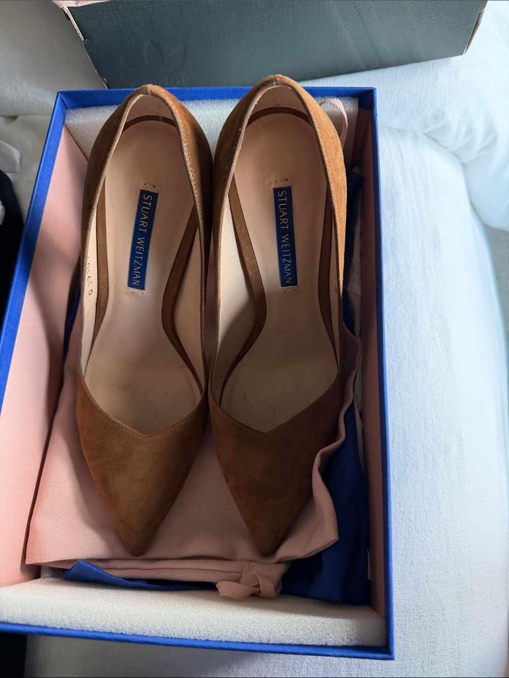 Stuart Weitzman Cognac Suede Pointed-Toe Pumps